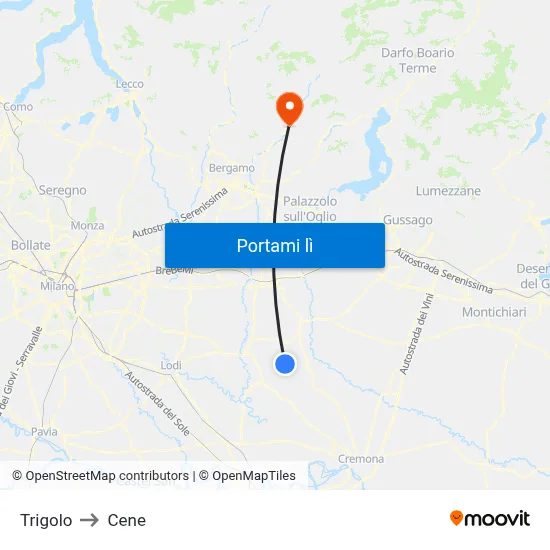 Trigolo to Cene map