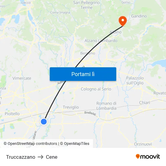 Truccazzano to Cene map