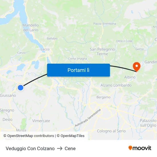 Veduggio Con Colzano to Cene map