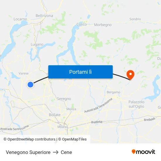 Venegono Superiore to Cene map