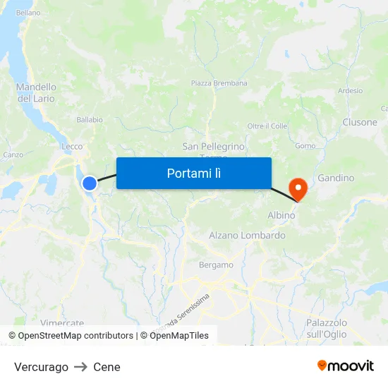 Vercurago to Cene map