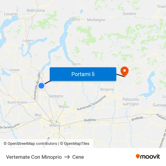 Vertemate Con Minoprio to Cene map