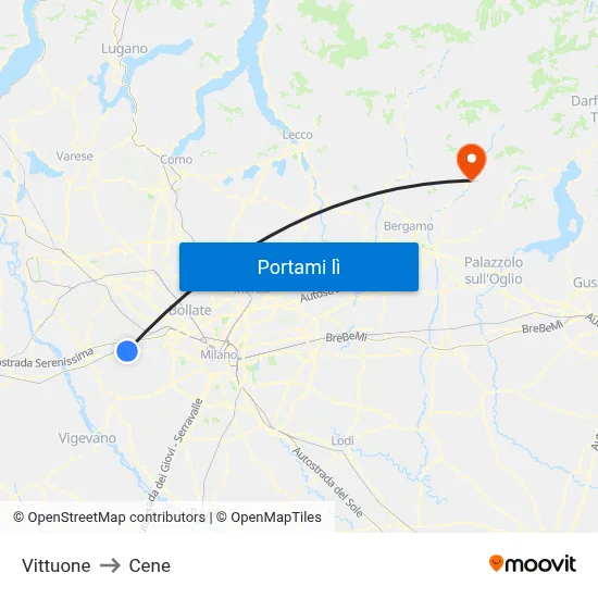 Vittuone to Cene map