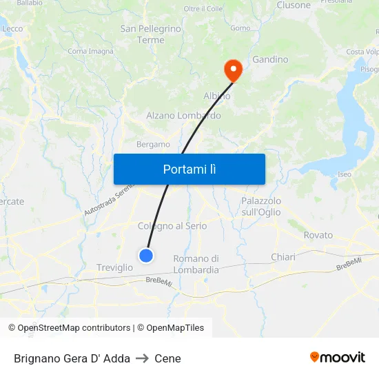 Brignano Gera D' Adda to Cene map