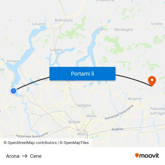 Arona to Cene map