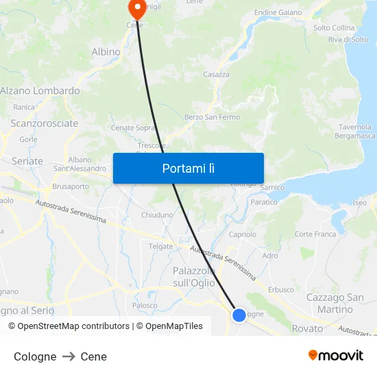 Cologne to Cene map