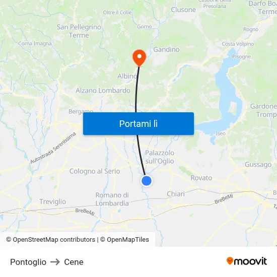 Pontoglio to Cene map