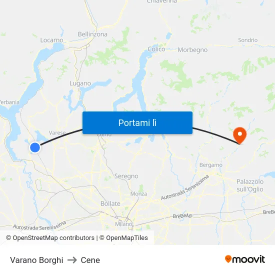 Varano Borghi to Cene map