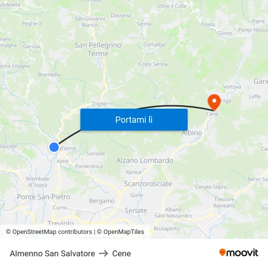 Almenno San Salvatore to Cene map