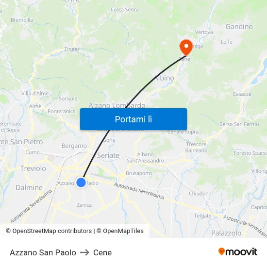 Azzano San Paolo to Cene map