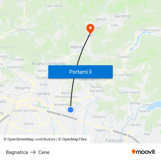 Bagnatica to Cene map
