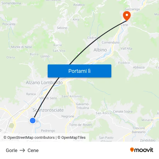 Gorle to Cene map