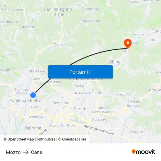 Mozzo to Cene map
