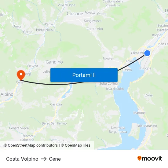 Costa Volpino to Cene map