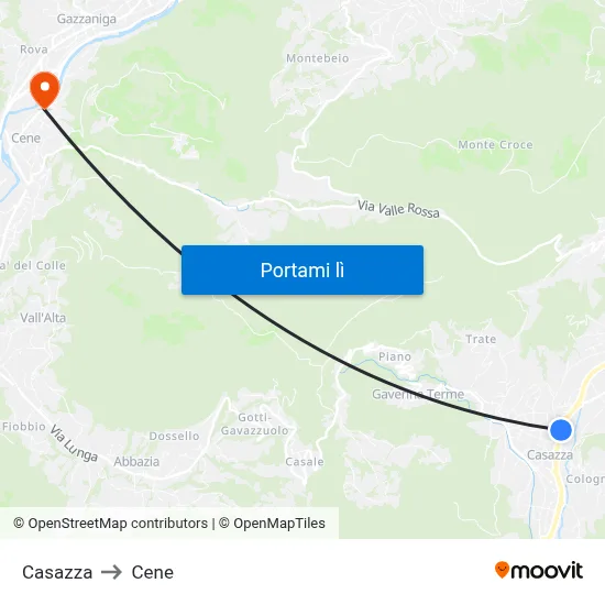 Casazza to Cene map