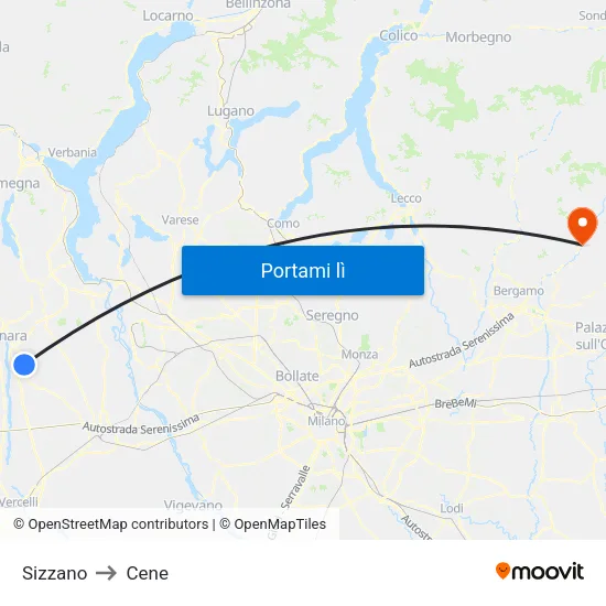 Sizzano to Cene map