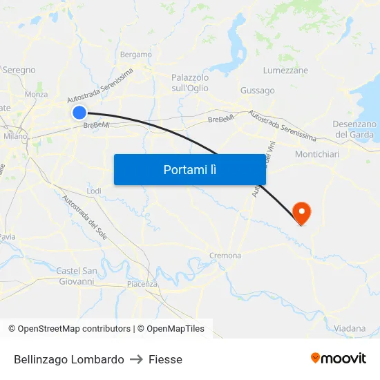 Bellinzago Lombardo to Fiesse map