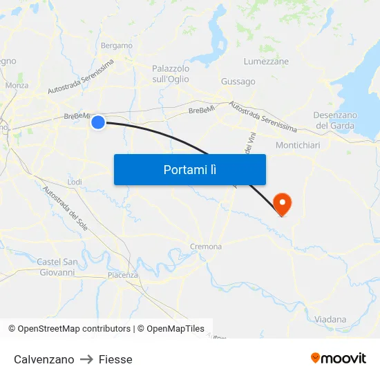 Calvenzano to Fiesse map