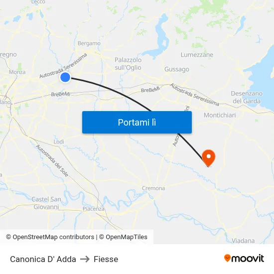 Canonica D' Adda to Fiesse map