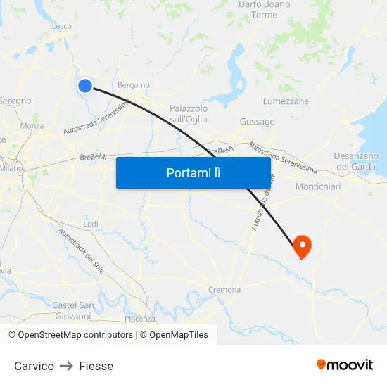 Carvico to Fiesse map