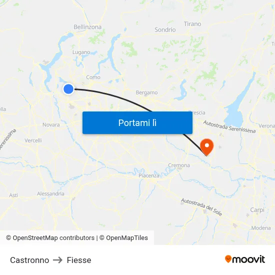 Castronno to Fiesse map
