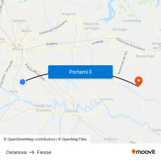 Ceranova to Fiesse map