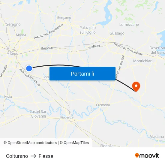 Colturano to Fiesse map