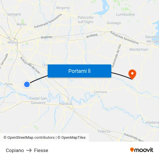 Copiano to Fiesse map