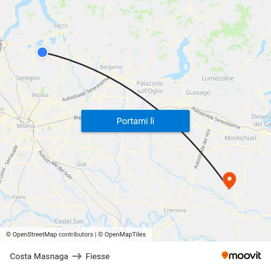 Costa Masnaga to Fiesse map
