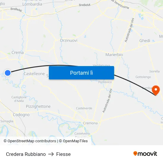 Credera Rubbiano to Fiesse map