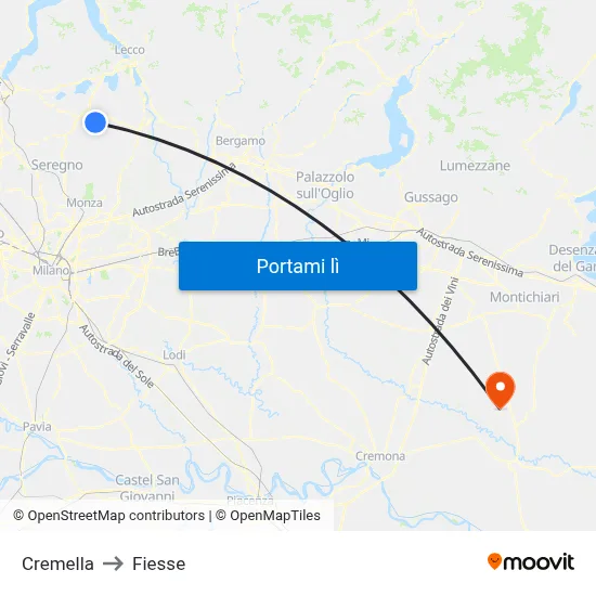 Cremella to Fiesse map