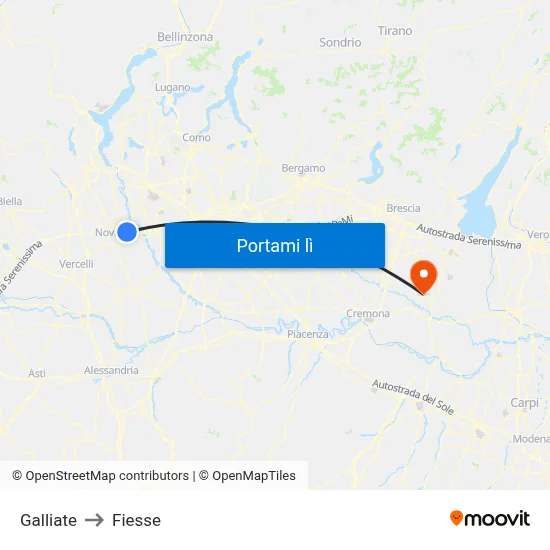 Galliate to Fiesse map