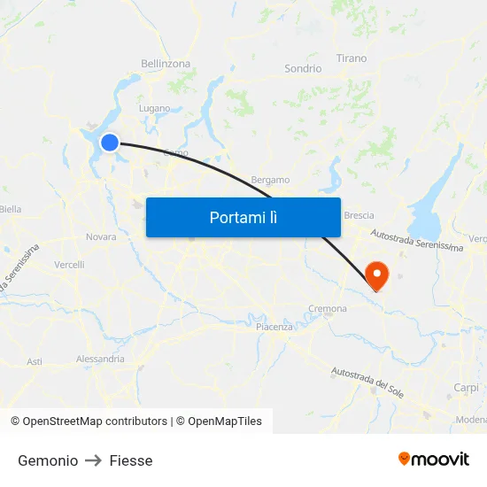 Gemonio to Fiesse map