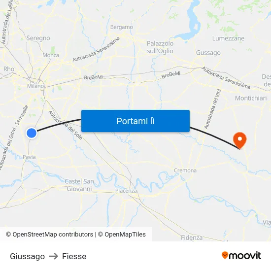 Giussago to Fiesse map