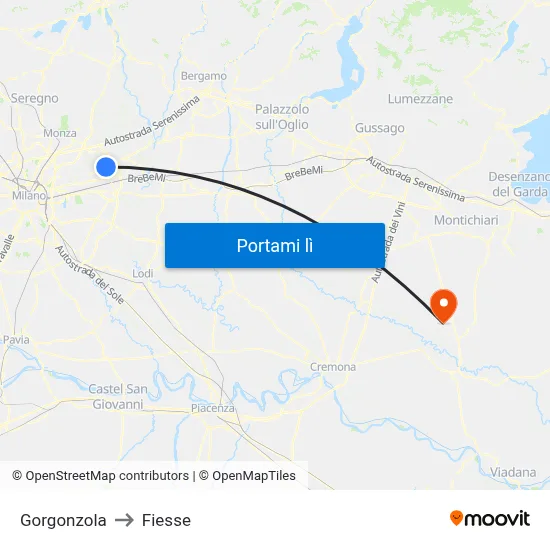 Gorgonzola to Fiesse map