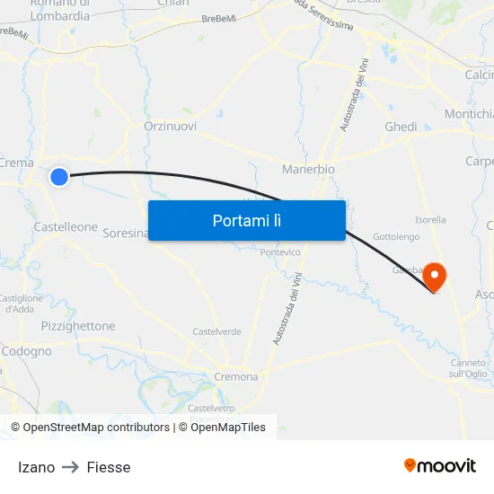 Izano to Fiesse map