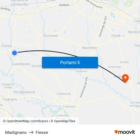 Madignano to Fiesse map