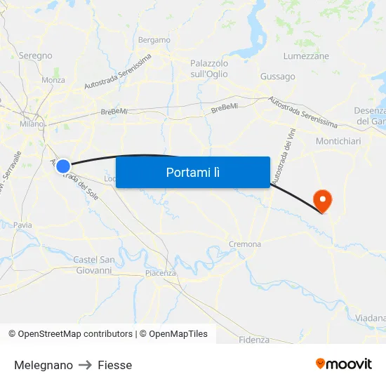 Melegnano to Fiesse map