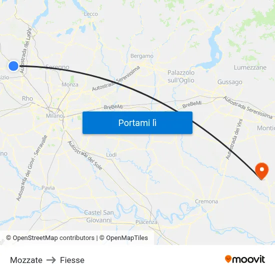 Mozzate to Fiesse map