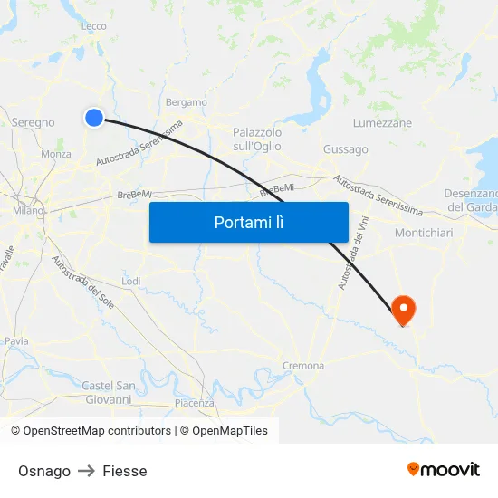 Osnago to Fiesse map