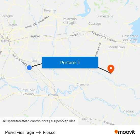 Pieve Fissiraga to Fiesse map