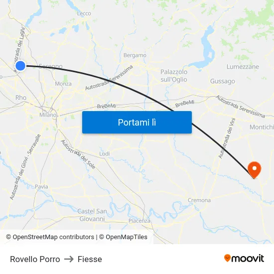 Rovello Porro to Fiesse map
