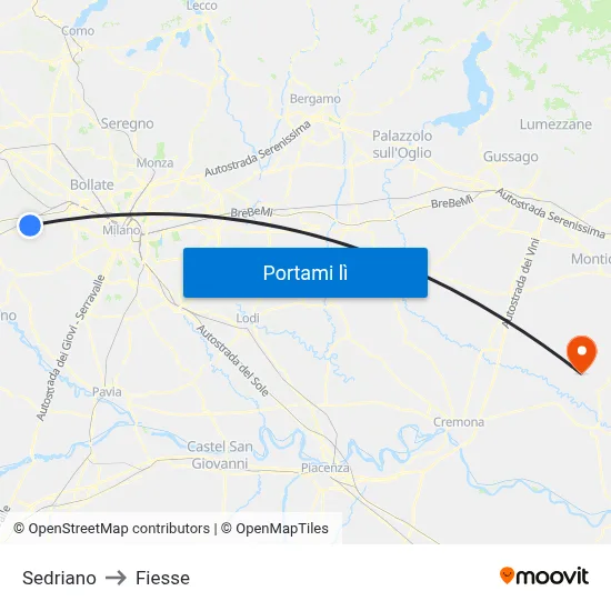 Sedriano to Fiesse map