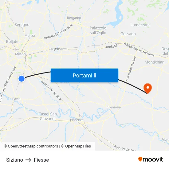 Siziano to Fiesse map