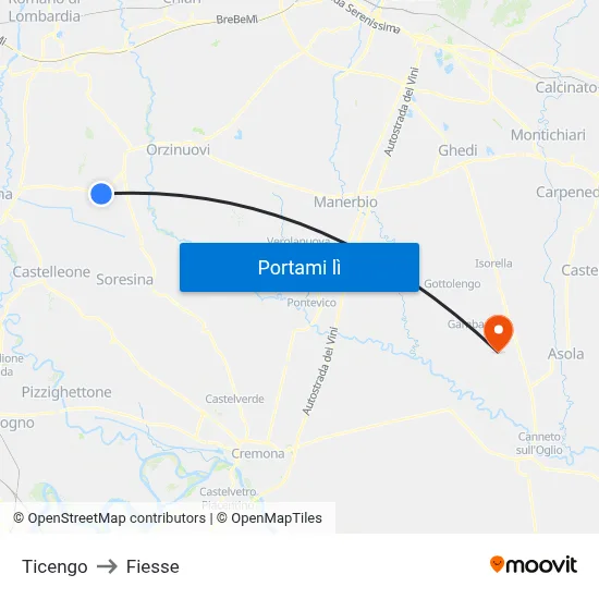 Ticengo to Fiesse map