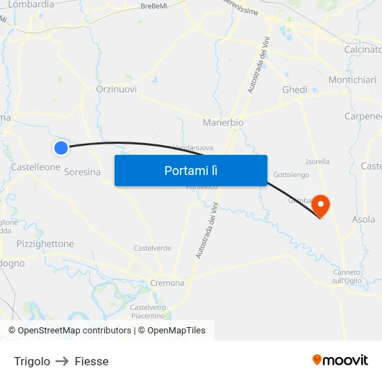 Trigolo to Fiesse map