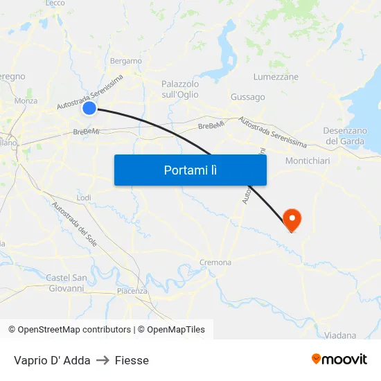Vaprio D' Adda to Fiesse map