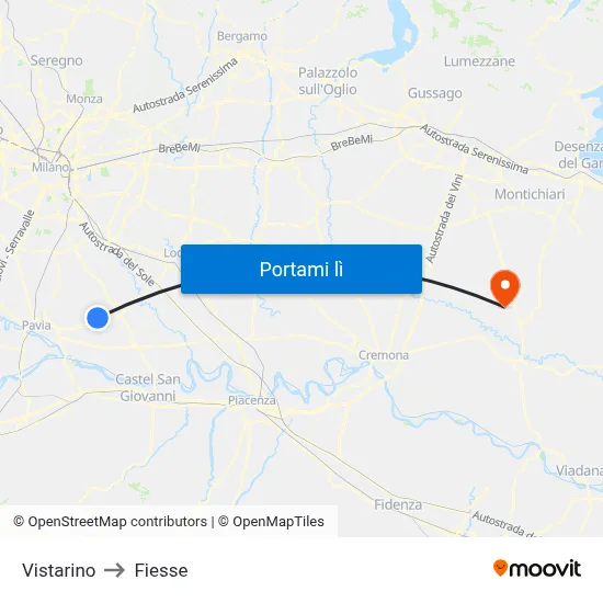 Vistarino to Fiesse map
