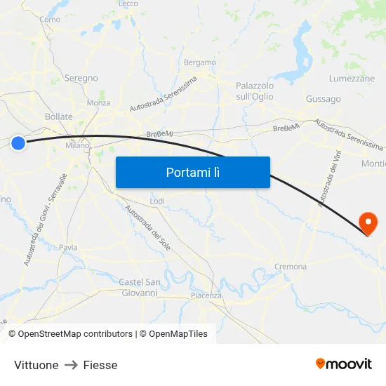 Vittuone to Fiesse map