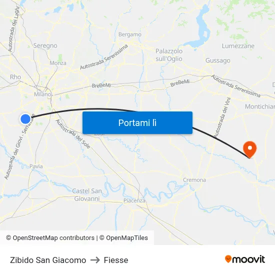 Zibido San Giacomo to Fiesse map